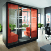 two person hush office pod in orange fabric with black exterior uk manufacturer