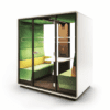hush office pod from edit 4 person pod in green with white exterior