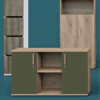 imperial credenza two door with open front adjustable shelf, natural oak with green doors imperial uk manufacturer