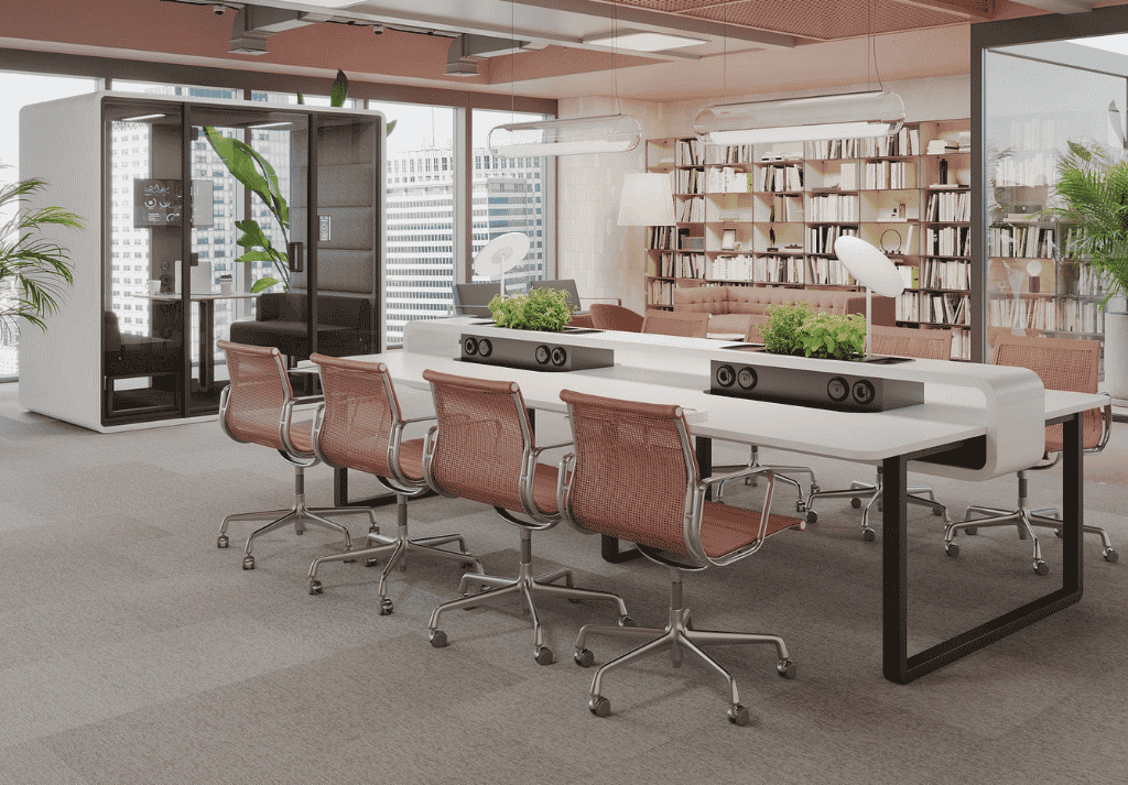 Bench desks in modern open-plan office