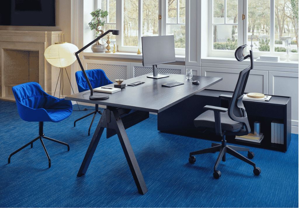Steel frame construction improving office desk durability and long-term strength
