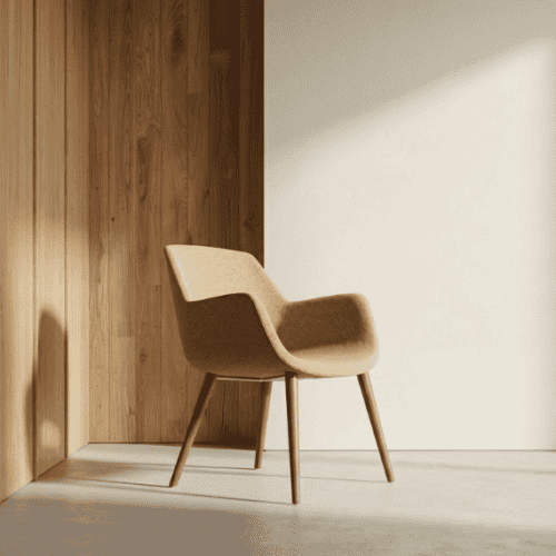 tiana lounge chair with wooden 4 leg in oak and cream biege fabric
