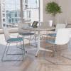 imperial axis cafe tabkle in dovetail with white base with cafe chairs