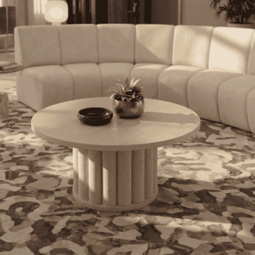 Close up of the solid wood coffee table top on the Reece model from BT Office