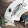birds eye view of the reception glass desk in white, italian design classic