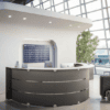 front view of reception glass desk from quadrifoglio furniture italian manufacturer