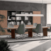 Large Italian-manufactured X10 boardroom table in a luxury conference room with elegant lighting and contemporary office interiors.