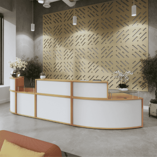 white and beech denver reception desk from dams