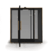 two person pod by dams front view on white background with black metal framwork without the furniture