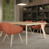 wood lux boardroom table with orange four leg meeting chairs uk manufcatured by elite office furniture
