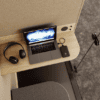 close up of the work table in the mura workbooth with laptop, quiet working acoustic solutions