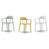 mina chair from pledge uk manufactured on white background in grey, yellow and white with arms