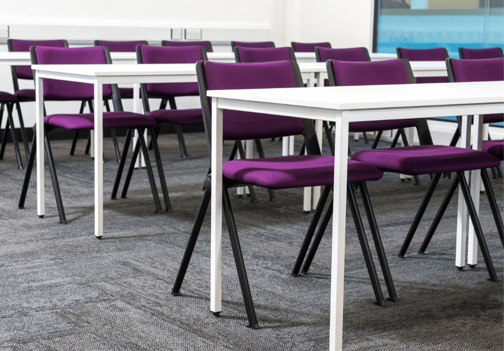 Durable classroom tables and chairs in a flexible learning environment